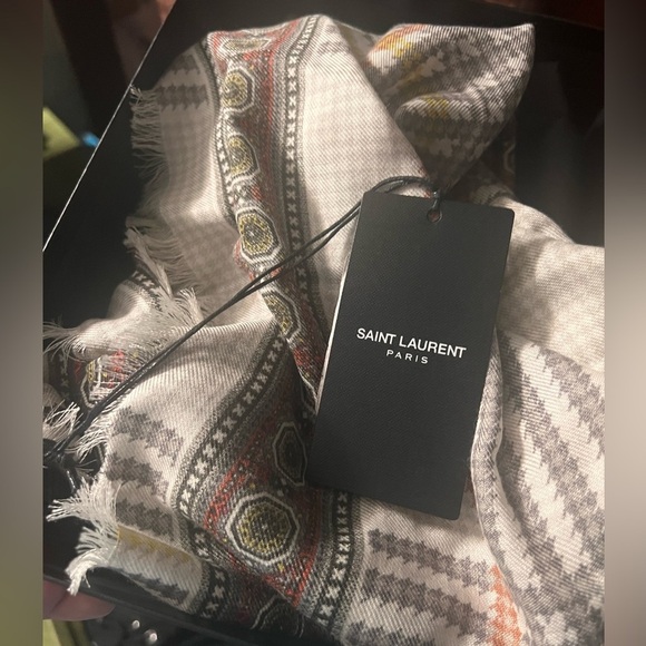 SAINT LAURENT YSL Paris PRINCE OF WALES Check CASHMERE SILK BANDANA Small Scarf - Picture 7 of 7